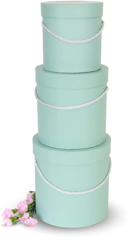 UNIKPACKAGING Premium Quality Round Flower Box, Gift Boxes for Luxury Flower and Gift Arrangements, Set of 3 pcs (Tiffany)