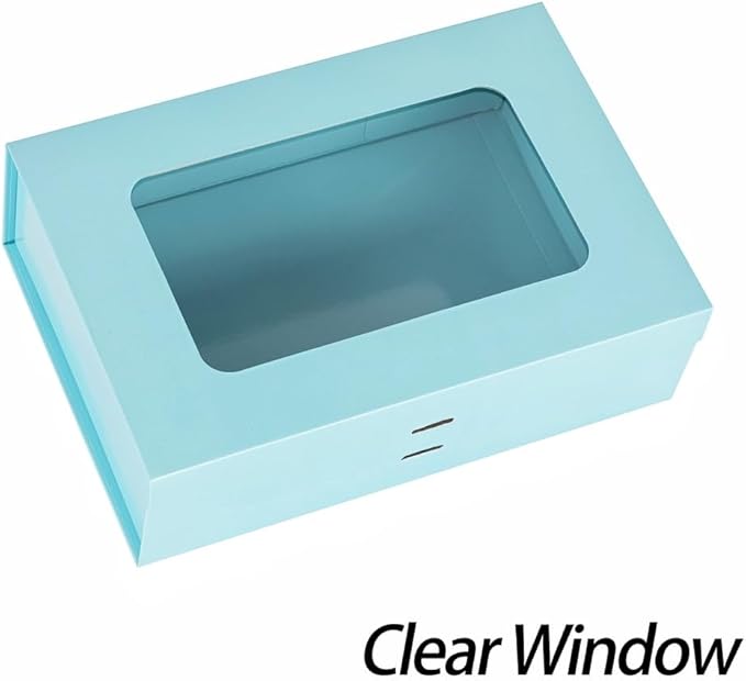Blue Gift Box for Presents with Ribbon 10.8x7.5x3.5 Inches Clear Gift Box with Window Magnetic Closure Gift Boxes with Lids
