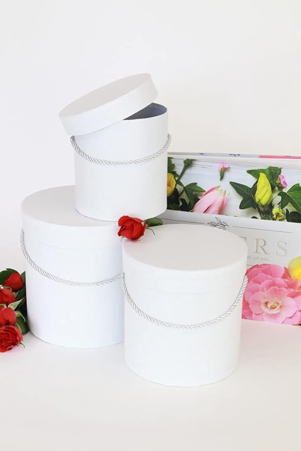 UNIKPACKAGING Premium Quality Round Flower Box, Gift Boxes for Luxury Flower and Gift Arrangements Set of 3 pcs (Snow White)