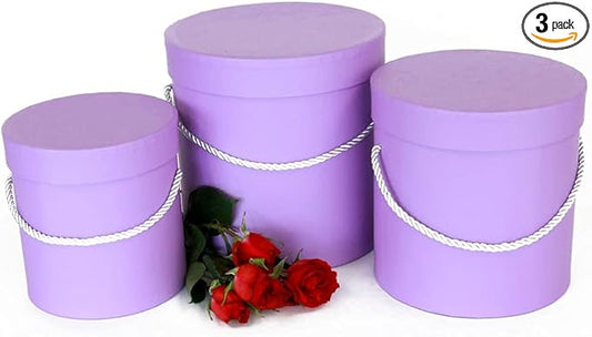 UNIKPACKAGING Premium Quality Round Flower Box, Gift Boxes for Luxury Flower and Gift Arrangements, Set of 3 pcs (Lavender)