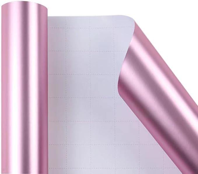 ZINTBIAL Metallic Pink Wrapping Paper Roll with Cut Lines - Solid Pink Holiday Gift Wrap for Halloween, Christmas, Birthdays, Baby Shower, Wedding - 17.5 in x 33 ft (48 sq. ft), Easy to Cut