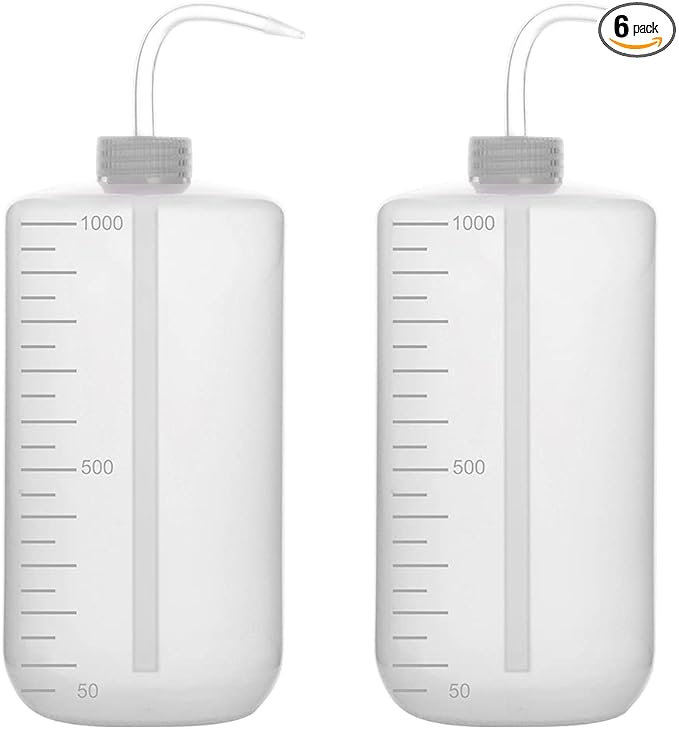 stonylab Chemical Wash Bottle, 6-Pack Plastic Safety Lab Squeeze Wash Bottle, LDPE with Narrow Mouth, 1000 ml / 6 Bottle