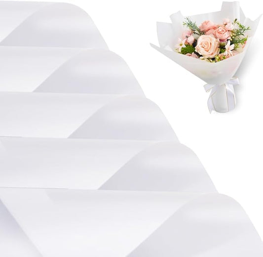 BEISHIDA 20 PCS White Floral Wrapping Paper-Matte Waterproof Flower Wrapping Paper Bouquet for Florist Supplies, DIY Crafts, Gift Packaging, Wedding, Birthday Gift