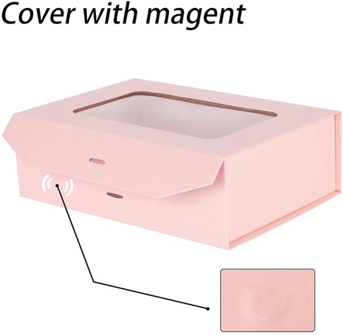 Pink Gift Box for Presents with Ribbon 10.8x7.5x3.5 Inches Clear Gift Box with Window Magnetic Closure Gift Boxes with Lids