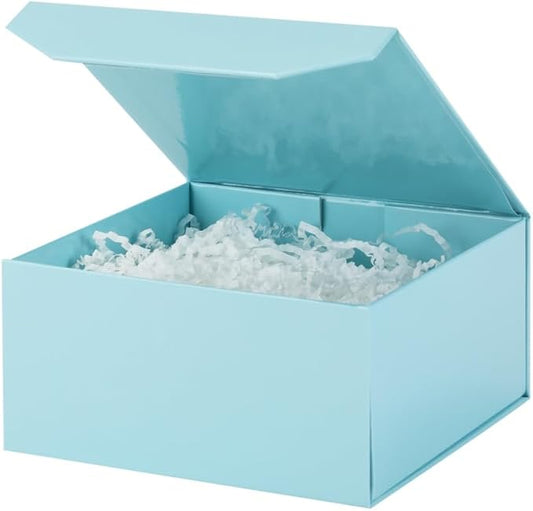 6 Pcs Small Blue Gift Box 8x8x4 Inch Magnetic Box with Crinkle Paper Blue Small Gift Box with Shredded Paper Luxury Gift Boxes with Lids for Presents
