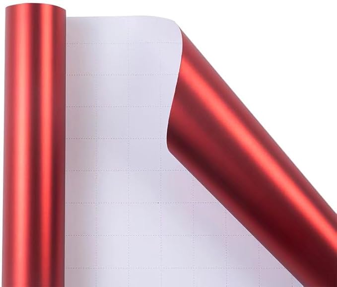 ZINTBIAL Metallic Red Wrapping Paper Roll with Cut Lines - Solid Red Holiday Gift Wrap for Graduation, Christmas, Birthdays, Baby Shower, Wedding - 17.5 in x 33 ft (48 sq. ft), Easy to Cut