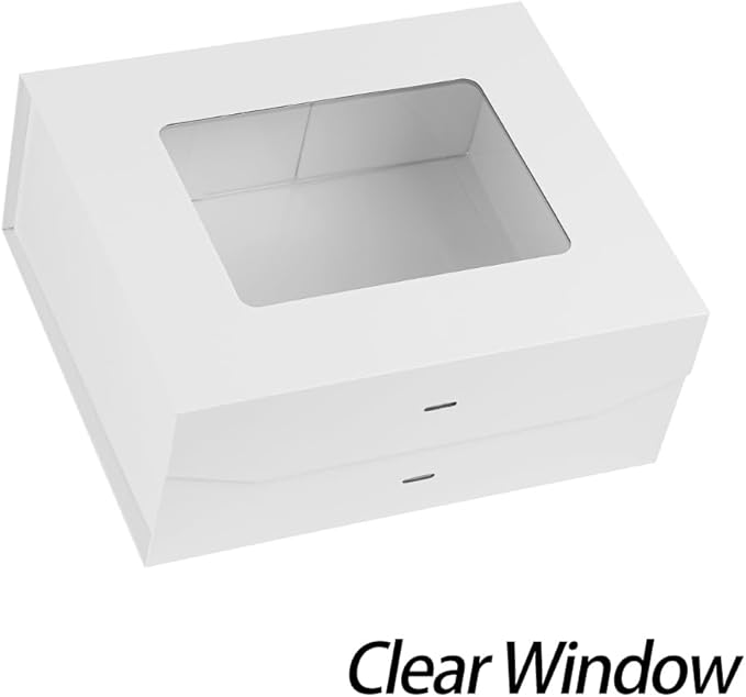 White Gift Box for Presents with Ribbon 13.2x11x5.3 Inches Clear Gift Box with Window Magnetic Closure Gift Boxes with Lids