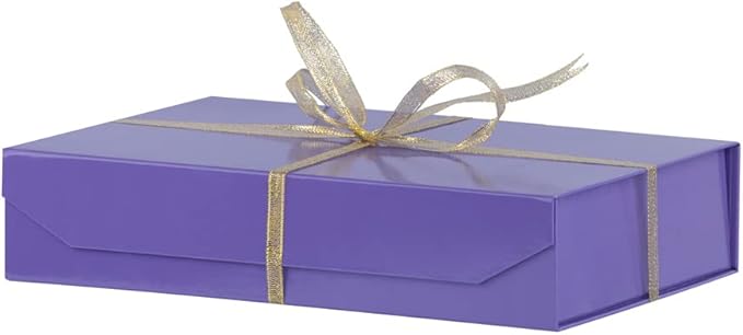 1 Pack Purple Gift Box with Lids Small 12 x 8 x 2.7 Inches Clothes Gift Boxes for Presents Shirt Gift Boxes with Ribbon Magnetic Gift Box Bulk Cute Box for Packaging (Glossy Surface)