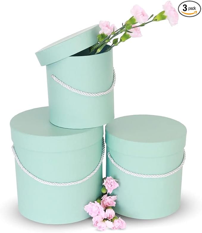 UNIKPACKAGING Premium Quality Round Flower Box, Gift Boxes for Luxury Flower and Gift Arrangements, Set of 3 pcs (Tiffany)