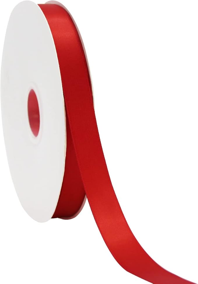 Red Double Faced Satin Ribbon 7/8 Inch - 100 Yards Continuous Soft Gift Wrapping Package Ribbon for Invitations, Flower Bouquets, Weddings, Bows, Hair Decoration, Valentine's Day, and Mother's Day