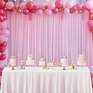 10x10 Pink Tulle Backdrop Curtains for Parties, Sheer Backdrop Curtain Wedding Photo Background Drapes for Baby Shower Photography Birthday Party