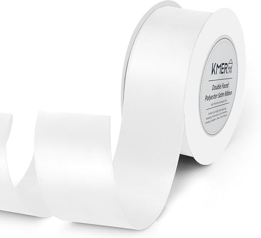 Double Face White Satin Ribbon 1-1/2 inch X 25 Yards Polyester White Ribbon for Wedding Decor, Wreath, Gift Package Wrapping and Other Projects
