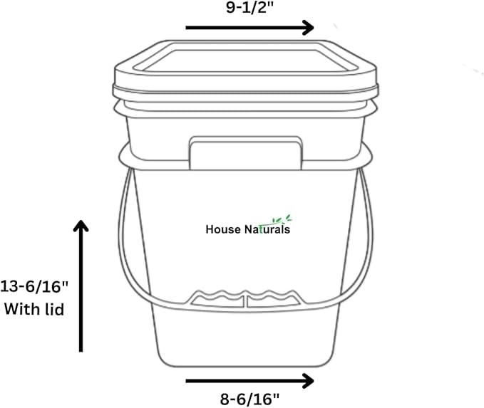 House Naturals 4 Gallon Square Food Grade Plastic Bucket with Lid, Made in USA (Pack of 2) BPA Free (Black)