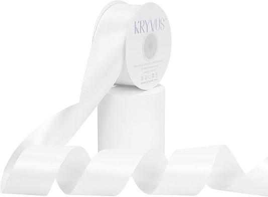 White Satin Ribbon, Double Faced 1-1/2 Inch X 25 Yards White Ribbon, Premium Satin Ribbon for Gift Wrapping, Crafts, Hair Bow Making, Sewing, Flower Bouquet, Wedding Party Decor
