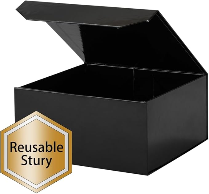 6 Pcs Black Gift Box Large 13x11x5.3 Inch Black Large Gift Box with Crinkle Paper Magnetic Box with Shredded Paper Luxury Gift Boxes with Lids for Presents