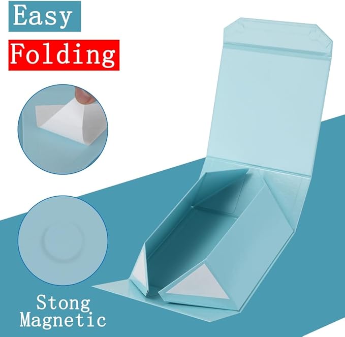 6 Pcs Small Blue Gift Box 8x8x4 Inch Magnetic Box with Crinkle Paper Blue Small Gift Box with Shredded Paper Luxury Gift Boxes with Lids for Presents