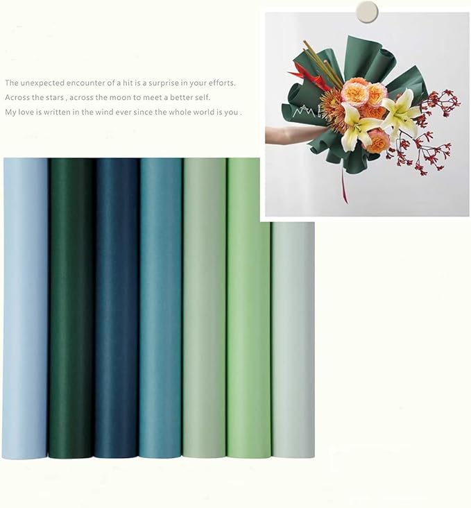 Korean Style Flower Wrapping Kraft Paper Roll Floral Wraps Bouquet Wrap Florist Paper Christmas Mother's Day Thanksgiving Day DIY Gift Packaging Paper (Color 9 Peacock Blue)