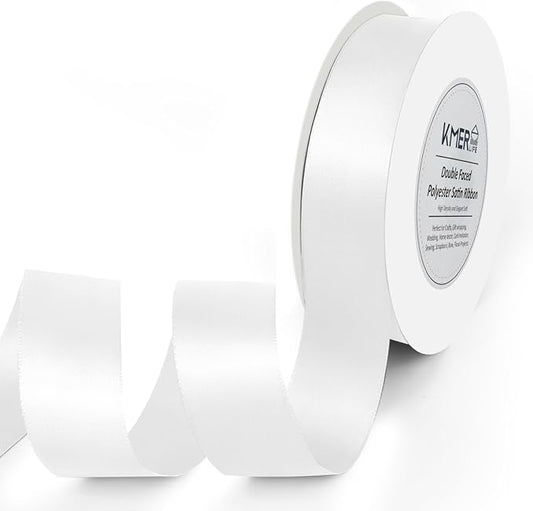 Double Face White Satin Ribbon 1 inch X 25 Yards Polyester White Ribbon for Wedding Decor, Wreath, Gift Package Wrapping and Other Projects