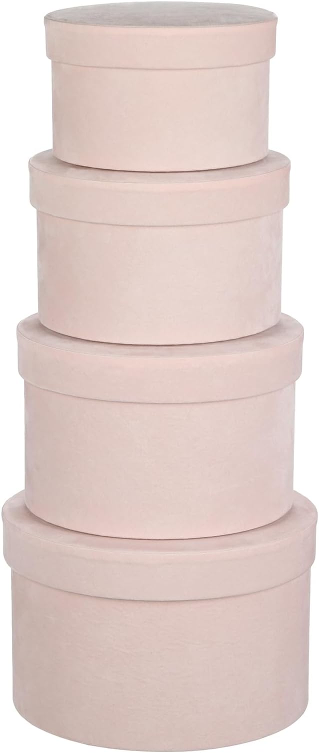 Round Gift Boxes with Lids for Presents Set of 4 Light Pink Velvet Nesting Gifts Box for Arrangements Flowers Wedding Birthday Valentines Bridesmaid Christmas Party Anniversary