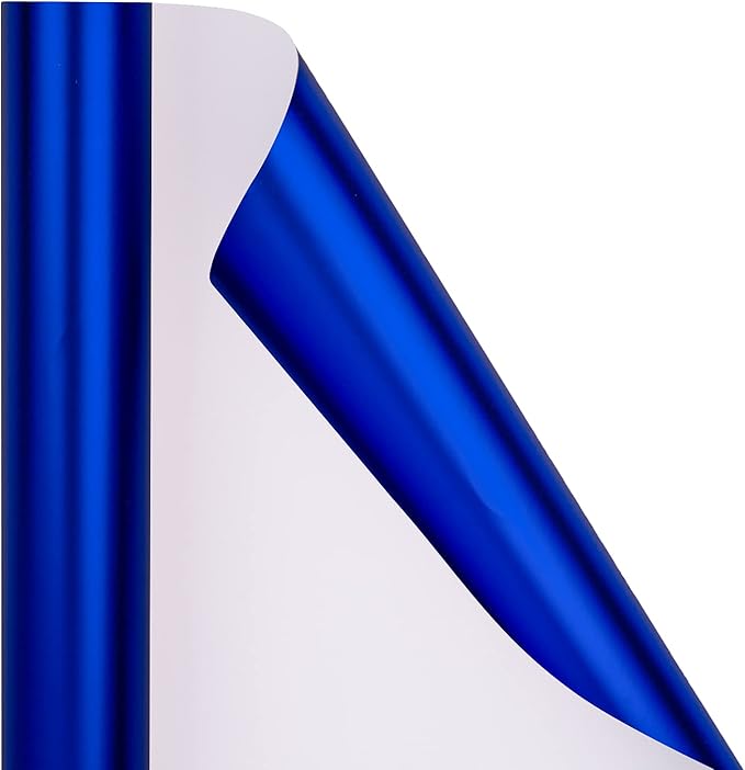 RUSPEPA Blue Wrapping Paper - Matte Metal Royal Blue Solid Color Paper Roll Perfect for Wedding, Birthday, Christmas, DIY Bouquet - 17 Inches X 16.5 Feet