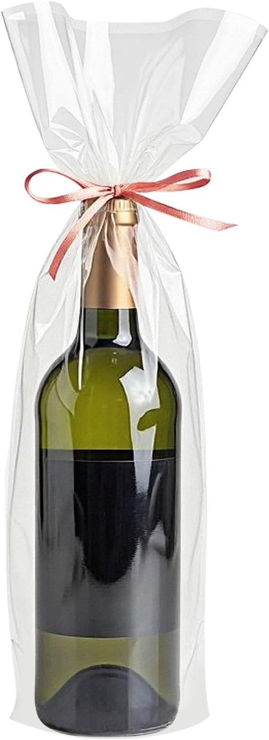 Morepack Cellophane Bags for Wine Bottles,6x18 Inches 100Pcs Clear Wine Gift Cello Bags With Twist Ties (Flat, No Gusset)