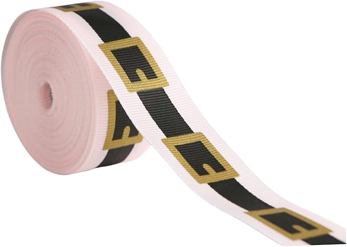 Pink Santa Belt Ribbon 1 Inch 20 Yards Pink Merry Christmas Vintage Fabric Craft Ribbon for Christmas Gift Wrapping Wreath Bow DIY Crafts Supplies (Pink Santa Belt)