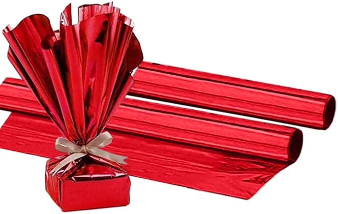 PMU (2 Gift Wrap Mylar Roll Metallic Red 2-sided, 24 Inches X 25 Ft Roll 1.4 Mil Highly Reflective Mylar Film, Great for Gifts, Birthdays, Christmas, Baskets, Arts & Crafts