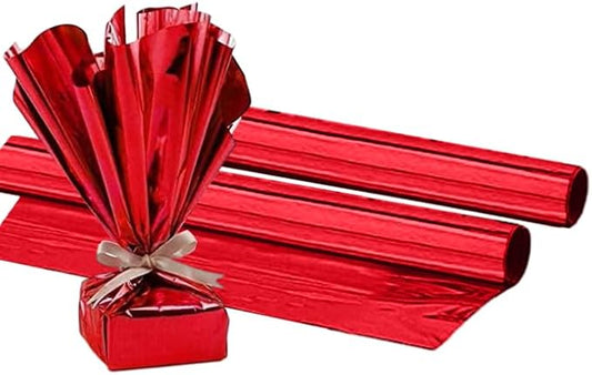 PMU (2 Gift Wrap Mylar Roll Metallic Red 2-sided, 24 Inches X 8.3 Ft Roll 1.4 Mil Highly Reflective Mylar Film, Great for Gifts, Birthdays, Christmas, Baskets, Arts & Crafts