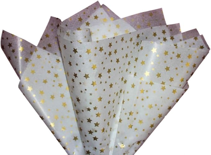Ocean Tides 75 Sheets (14 x 20 Inches) Christmas Wrapping Paper – Gift Wrapping Tissue Paper Bulk for Crafts, Birthdays, & Holidays – Colored Tissue Papers for Gift Bags & Decorations, Gold Stars