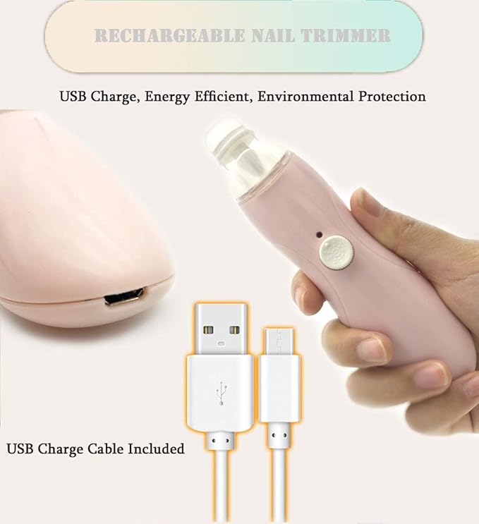 Fansidi Baby Nail Trimmer Electric Rechargeable, Gentle Baby Nail File Electric| 13 Grinding Heads| Stepless Speed| LED Light| Dust Shield| Baby Nail Clippers for Newborn Infant Toddler, Pink