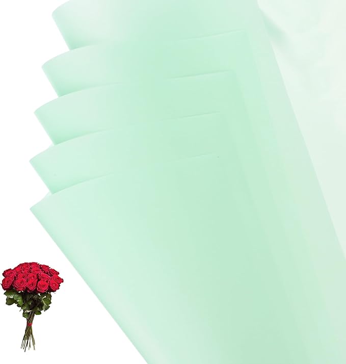 PATIKIL 22.8 x 22.8 Inch Flower Wrapping Paper, 20 Pcs Iridescent Double Sided Florist Bouquet Packaging Waterproof Florist Supplies DIY Crafts Gift Packaging Gift Box Wedding, Light Green