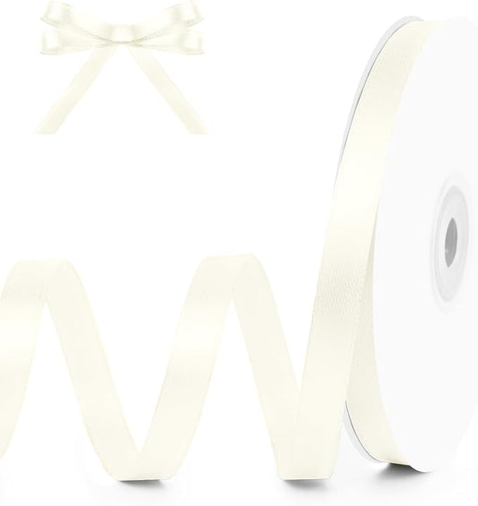 KMER LIFE 3/8/ Wide x 50 Yards Ivory Single Faced Polyester Satin Ribbon, Ivory Satin Ribbon Perfect for Wedding Decor, Wreath, Crafts, Gift Wrapping & Other Projects (Ivory)