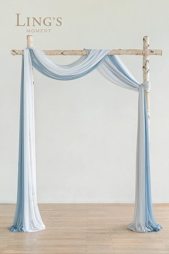 Ling's moment Wedding Arch Draping Fabric 3 Panels 20Ft Blue Chiffon Fabric,Sheer Hanging Drapes Arrangement for Wedding Ceremony Backdrop Party Swag Home Decor (Dusty Blue & Cool Grey & White)