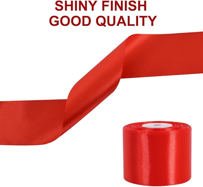 TONIFUL 2 Inch x 25 Yards Wide Red Satin Ribbon Solid Fabric Ribbon for Gift Wrapping Crafts Chair Sash Eternal Flower Invitation Cards Hair Bows Sewing Party Wedding Decoration
