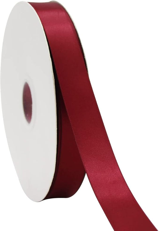 Maroon Double Faced Satin Ribbon 1 inch Flower Boutique Gift Wrapping Ribbon 25mm 100yards Continuous Fabric Silk Bow Ribbon- DIY Crafts Hair Headband-Sewing-Wedding Decorations-Valentine's Day
