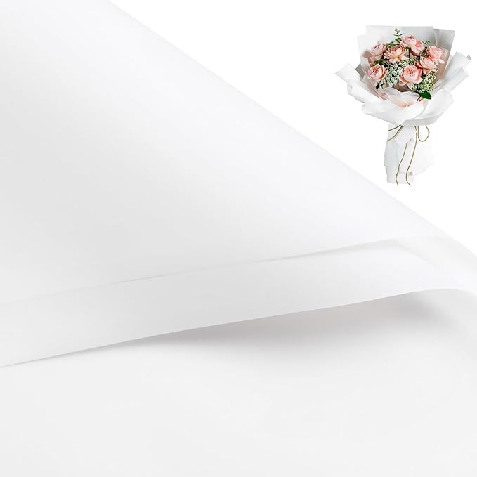WRAPAHOLIC 20 Sheets Flower Wrapping Paper - 22.4 x 22.4 inch Pure White Water-Resistant Floral Bouquet Wrapping Paper, Florist Supplies Packaging for Wedding Birthday Gift DIY