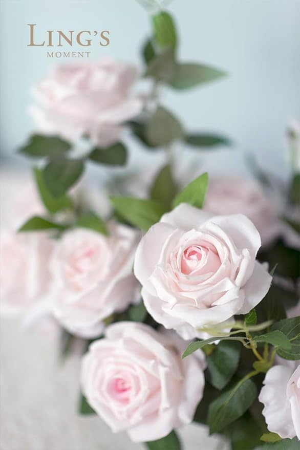 Ling's moment Artificial Flowers 16pcs Pale Pink Silk Roses with Stems, 3.5" Fake Shabby Blush Vendela Roses Bulk for DIY Wedding Bouquets Centerpieces Party Baby Shower Home Decoration