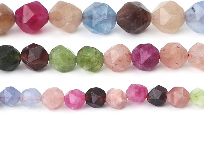 Faceted Natural Tourmaline Agate Stone Round Beads 8mm 36cm/Strand for Jewelry Making
