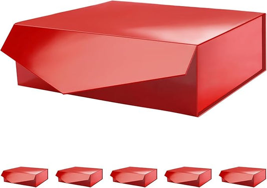 PACKHOME 6 Large Christmas Gift Boxes with Lids 13.5x9x4.1 Inches, Sturdy Collapsible Gift Boxes with Magnetic Closure for Xmas (Glossy Red)