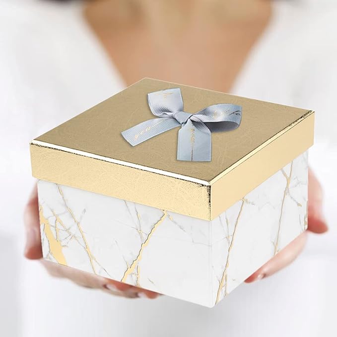 Briful Square Gift Boxes with Lids Set of 4 White Gift Box Assorted Sizes Nesting Gift Boxes for Presents Birthday Bridesmaid Wedding Valentines Christmas Party Favor Boxes