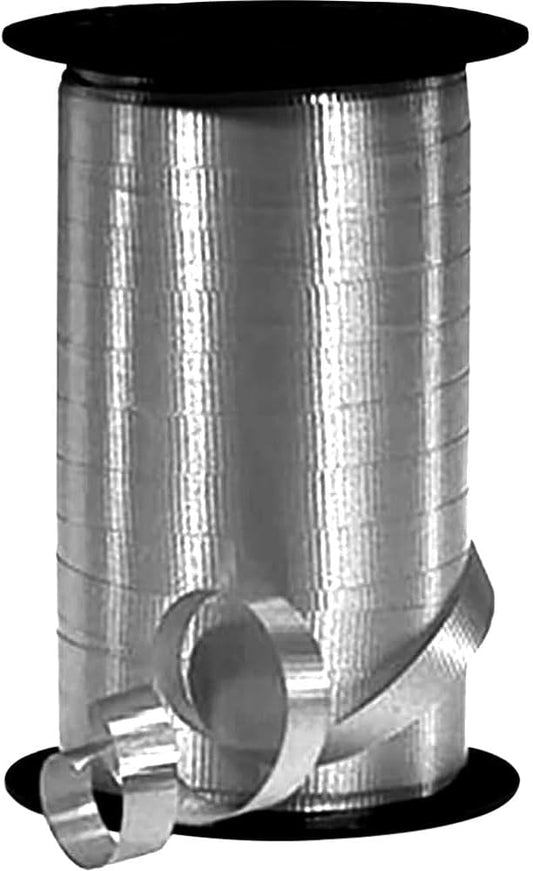 PMU Curling Ribbon - Crimped Texture Curling Ribbons for Gift Box Wrapping, Florist Flowers, Birthday Party Decorations, Festival Art Craft & Christmas Décor - Silver 3/8 Inch X 250 Yards, Pkg/1