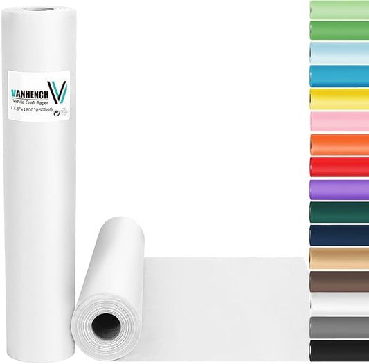 Vanhench White Kraft Wrapping Paper 17.5"×1800", Easel Painting Drawing Paper Roll Kids Art Supplies, Chart Poster Bulletin Board Paper Roll, Floor Covering Arts Crafts Table Wrap