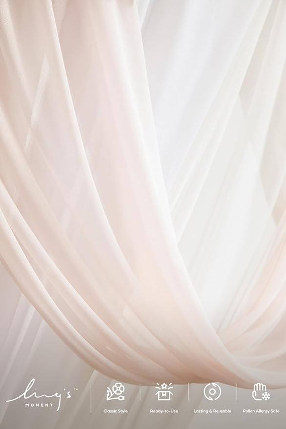 Ling's moment Wedding Arch Flowers with Sheer Drapes Kit - Artificial Spring Pink Rose Floral Arrangements for Garden Ceremony Backdrop, Arbor Decor, 5-Piece Set (2 Flower Stems + 3 Hanging Drapes)