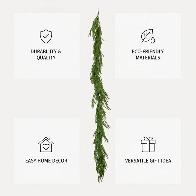2 PCS 6FT Artificial Christmas Garland with Real Touch Norfolk Pine Garland - Lush Holiday Greenery for Mantle, Stairs, Table, Indoor Outdoor Decor