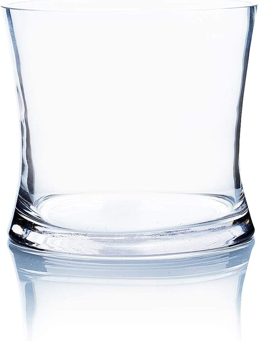WGV Unique Bouquet Vase, 5.5" W, 5" H, Clear Short Hurricane Concaved Gathering Glass Floral Candle Holder, Home Wedding Event Decor, 1 Piece (VHV0505)