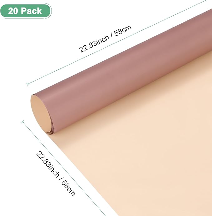 M METERXITY 20 Sheets Flower Wrapping Paper Bouquet, 23 Inch Double-Sided Khaki & Brown BOPP Waterproof Floral Wrapping Paper Flower Packaging DIY for Wedding/Party/Gift Bouquet Wrap Paper