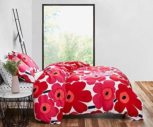 Marimekko - King Duvet Cover Set, Cotton Bedding with Matching Shams & Button Closure, All Season Home Decor (Unikko Red, King)