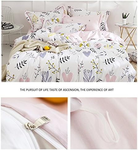 Girls Floral Duvet Cover King Boho White Pink Floral Bedding Sets Cotton Aesthetic Floral Comforter Cover Chic Flower Branches Bedding Sets Garden Style Pink Floral King Duvet Cover with 2 Pillowcases