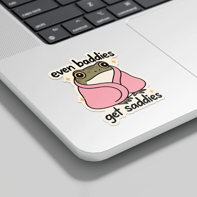 HANDICHI Design 5-Pack 5 Inch Even Baddies Get Saddies Frog Stickers – Funny Mental Health Vinyl Decal Set for Laptops, Water Bottles, Journals & Scrapbooks – Cute Baddie Sticker Pack