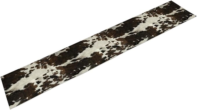 Cow Print Table Runner, Brown Cowhide Print Western Style Table Runner Country Farmhouse Cottage Cow Patten Table Decoration for Home Kitchen Dining, 13x120 Inch